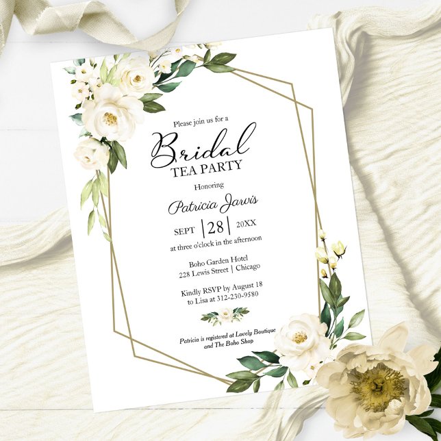 White Floral Bridal Tea Party Budget Invitation (Creator Uploaded)