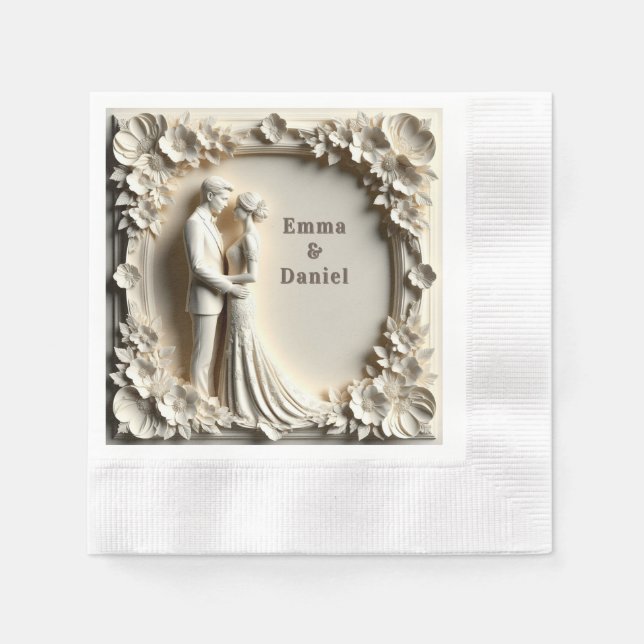 🤍 White Floral Bride And Groom Wedding Theme 🤍 Napkin (Front)