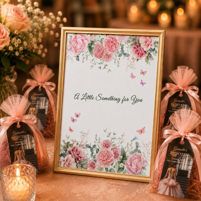 White Floral Butterfly Favour Table Sign (Elegant favor table sign with coordinating thank you tags)
