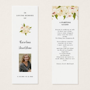 White Floral Celebration Of Life Bookmark