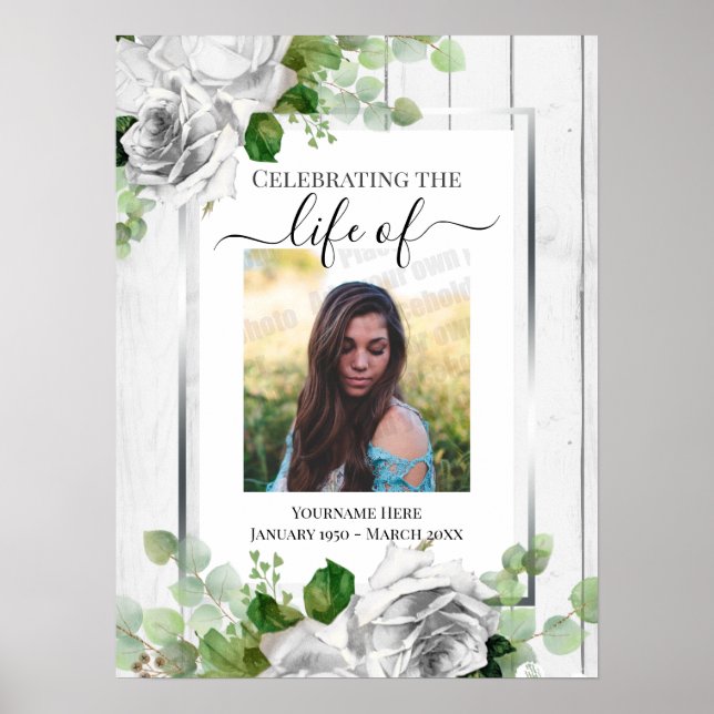 White Floral Celebration of Life Poster (Front)