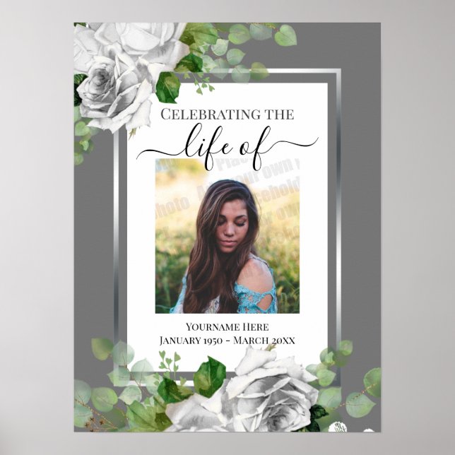 White Floral Celebration of Life Poster (Front)