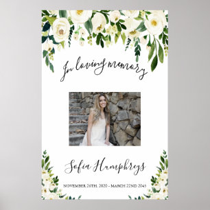 White Floral Celebration Of Life Sign, Photo Sign