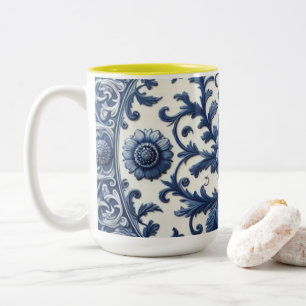 White Floral Ceramic Coffee Mug, 15oz Two-Tone Coffee Mug