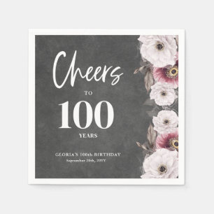 White Floral Chalkboard Cheers to 100th Birthday  Napkin