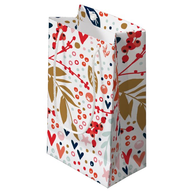 White Floral Christmas Gift Bag (Front Angled)