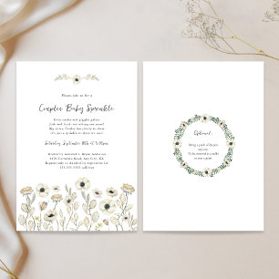 White Floral couples baby sprinkle + diaper raffle Invitation