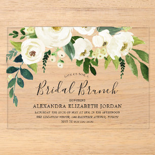 White Floral Cream Bridal Shower Brunch Acrylic Invitations