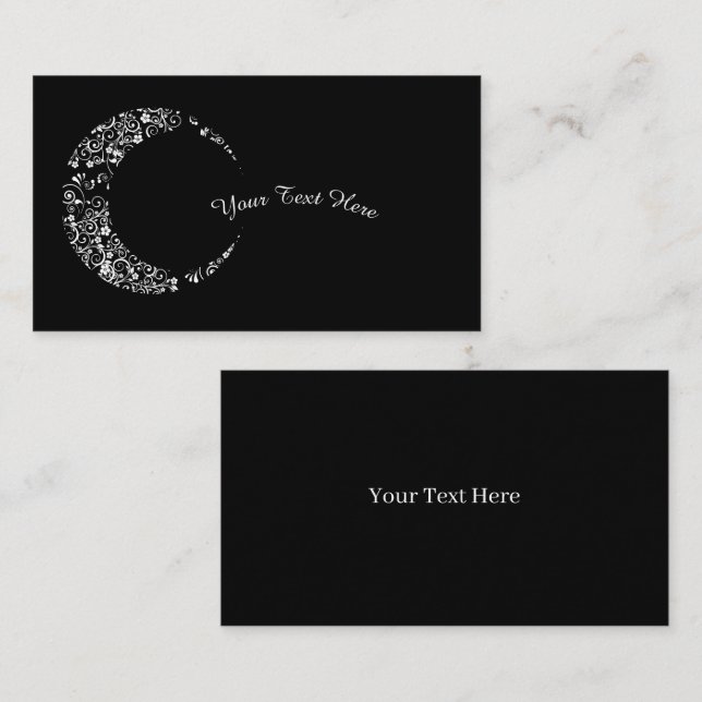 White Floral Crescent Moon Business Card (Front/Back)