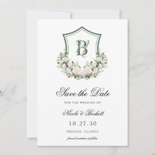 White Floral Crest Crest Wedding Save The Date