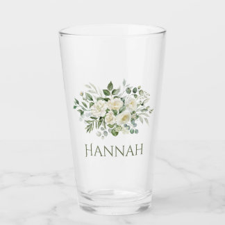 White Floral Custom Bridesmaid Favour Glass