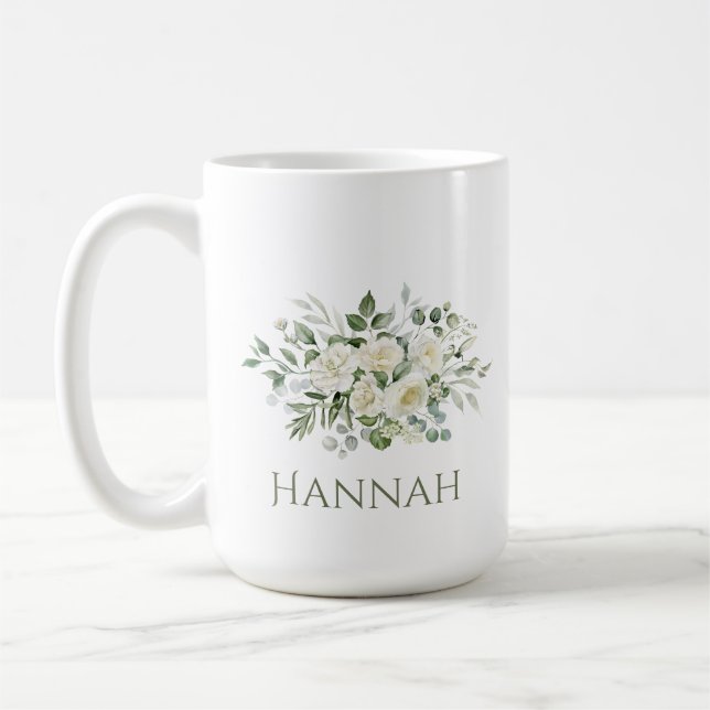 White Floral Custom Bridesmaid Favour Mug (Left)