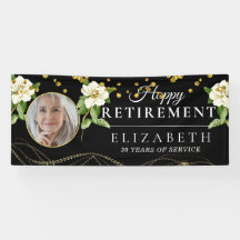White Floral Custom Photo Retirement Party Banner