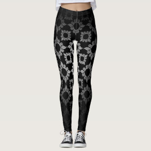 White Floral Damask Leggings