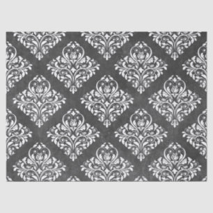 White Floral Damask on Grey Decoupage Tissue Paper
