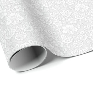 White Floral Damask Pattern Wrapping Paper