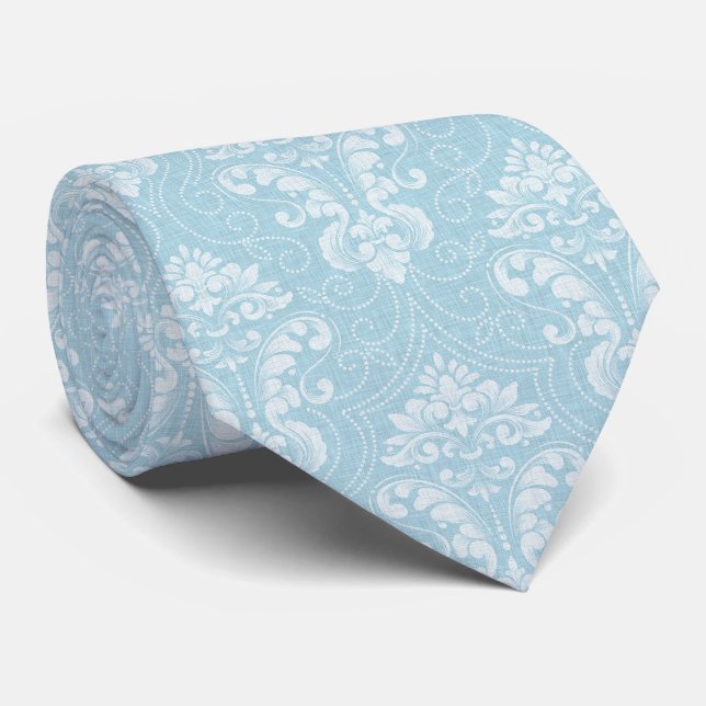 White Floral Damask Tie (Rolled)