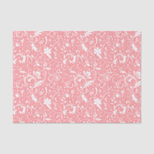 White Floral Damasks Custom Pink Background Tissue Paper
