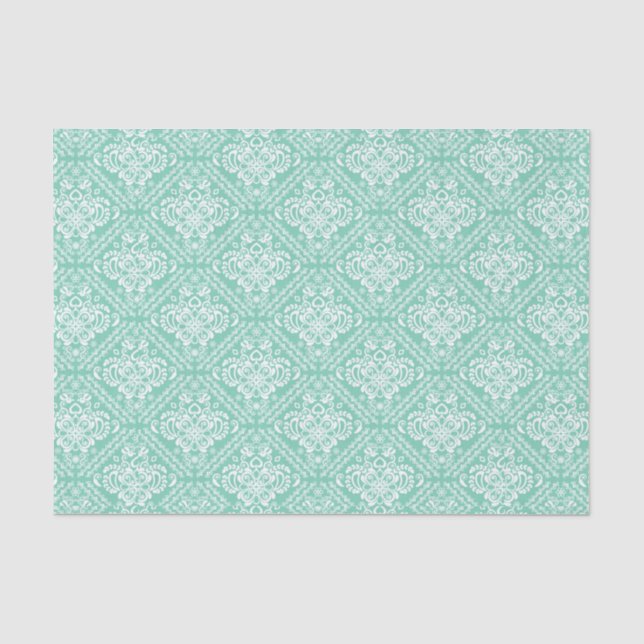 White Floral Damasks & Mint-Green Background Tissue Paper (Front)