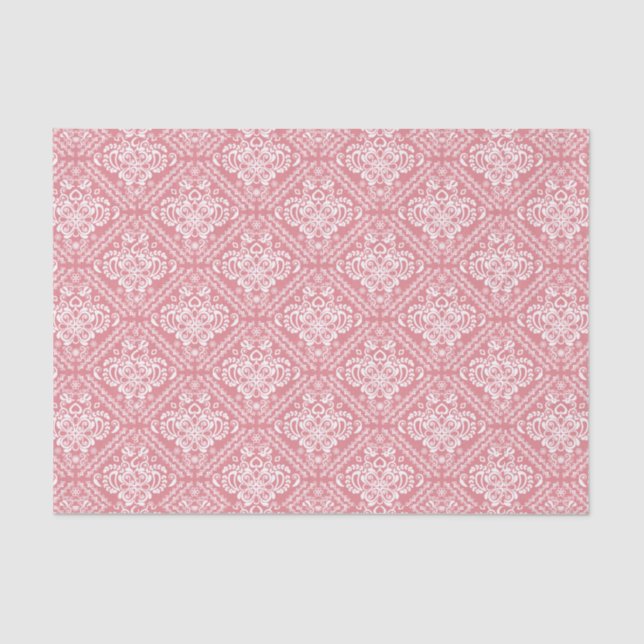 White Floral Damasks & Pink Background Tissue Paper (Front)