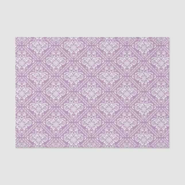 White Floral Damasks & Plum Purple Background Tissue Paper (Front)
