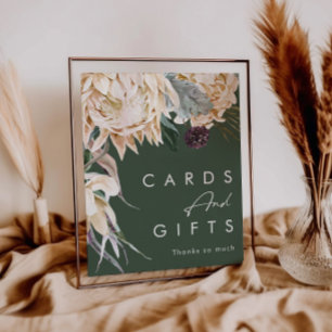 White Floral   Dark Green Cards and Gifts Sign
