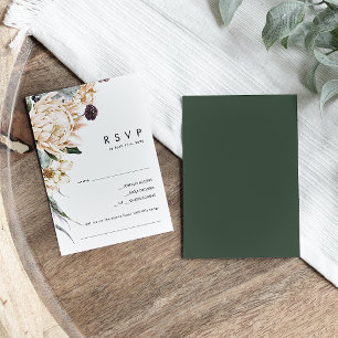 White Floral Dark Green Song Request RSVP Card