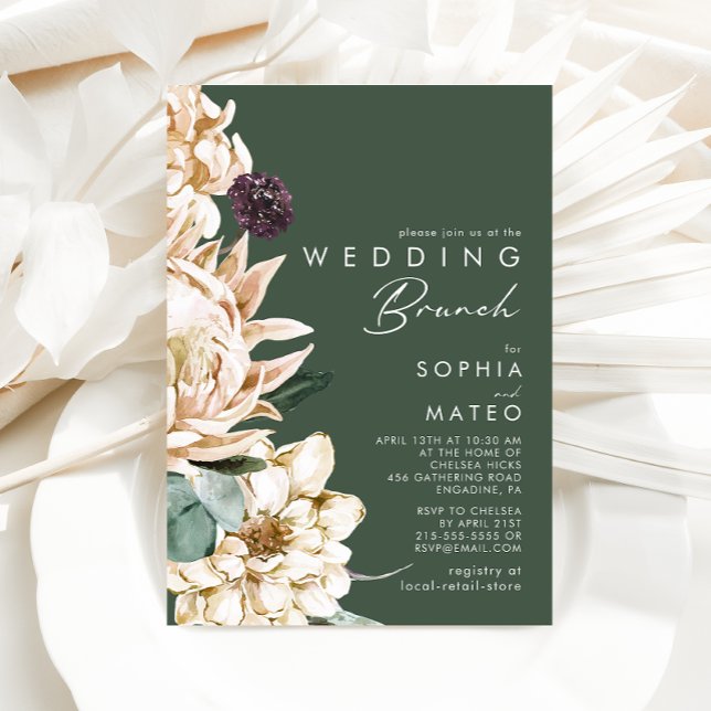 White Floral | Dark Green Wedding Brunch Invitation (Creator Uploaded)