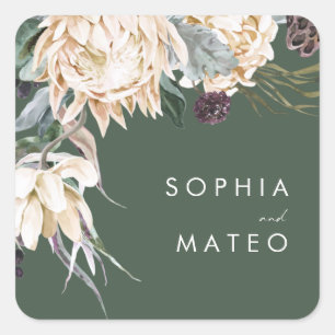 White Floral   Dark Green Wedding Envelope Seals