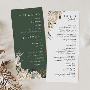 White Floral Dark Green Wedding Program