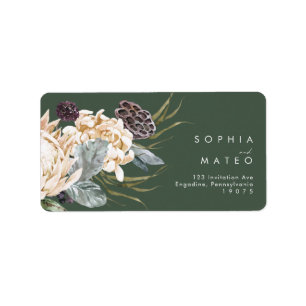 White Floral   Dark Green Wedding RSVP Address Label