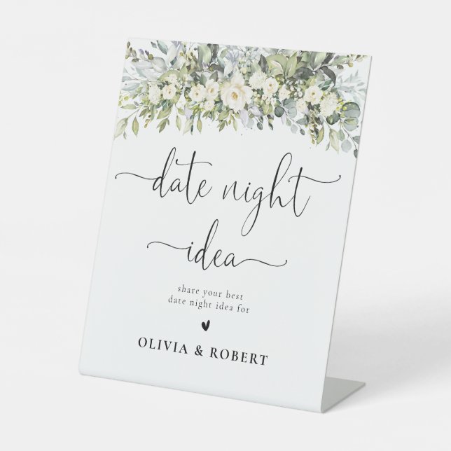 White Floral Date Night Idea Sign (Front)