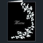 White Floral Deco Wedding Menu Card<br><div class="desc">Elegant floral decoration on black card. it's nice and useful for your Wedding's Party showing to your guests lunch/ buffet menu card putting it on every restaurant's table. Personalize it with names, wedding date, restaurant name and menu as well you prefer.</div>