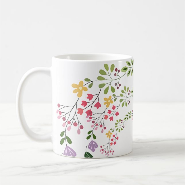 White Floral Decorative  Coffee Mug (Left)