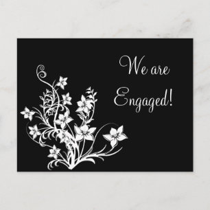 White Floral Design on Black Postcards
