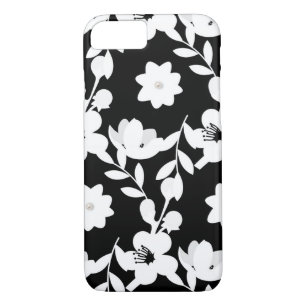 white floral design with pearl on black Case-Mate iPhone case