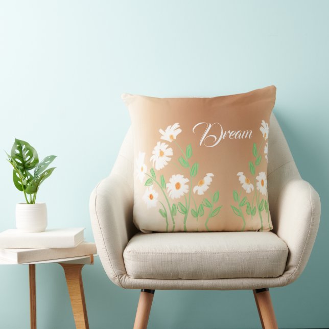 White Floral Designed Throw Pillow (Chair)