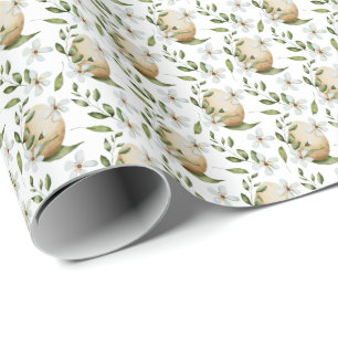 White Floral Easter Eggs Patterned Wrapping Paper