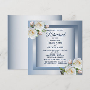 White Floral Elegant Blue Gray Rehearsal Dinner Invitation
