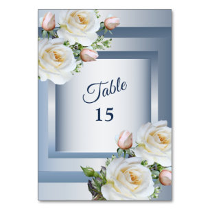 White Floral Elegant Blue Gray Table Number