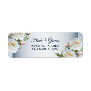 White Floral Elegant Blue Wedding Return Address