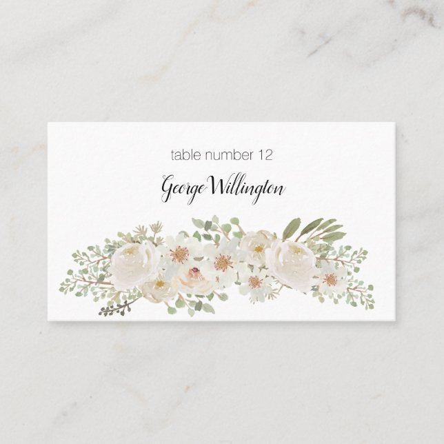 White Floral Elegant Romantic Wedding Escort Card (Front)