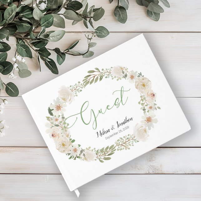 White Floral Elegant Romantic Wedding Guest Book (Creator Uploaded)
