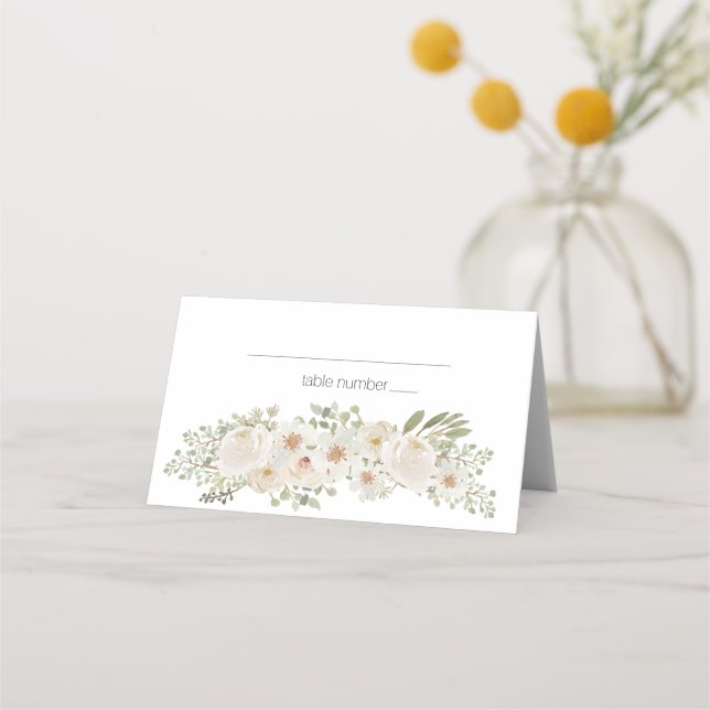 White Floral Elegant Romantic Wedding Place Card (Front)