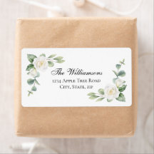 White Floral Elegant Wedding Address Return Labels