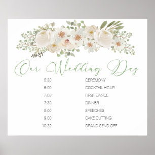 White Floral Elegant Wedding Schedule Sign