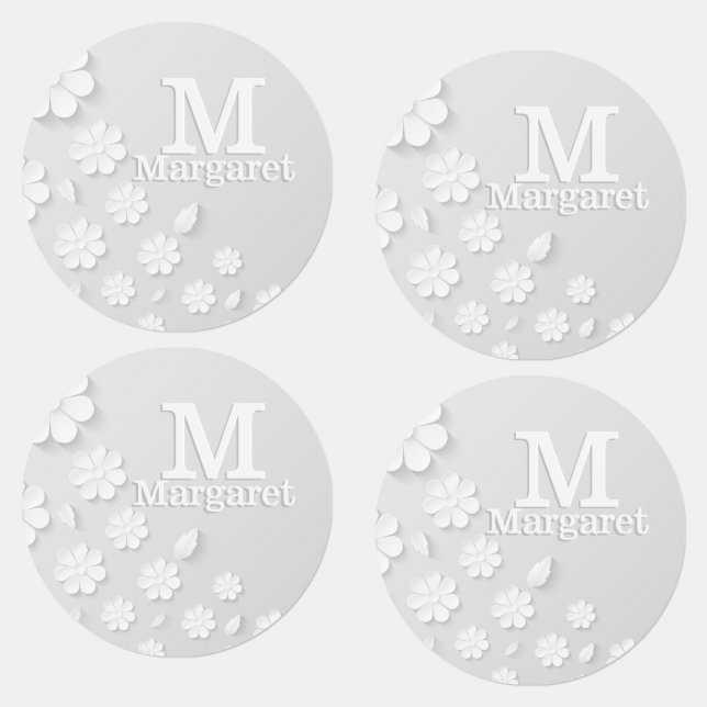 White floral embossed name initials personalized (Group)