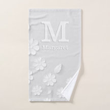 White floral embossed name initials personalized 