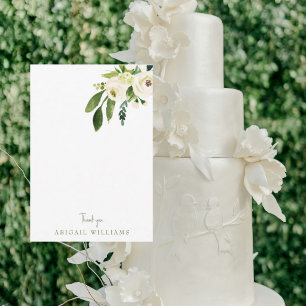 White Floral Emerald Green Blank Thank You Card