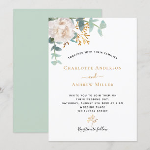 White floral Eucalyptus greenery modern wedding Invitation